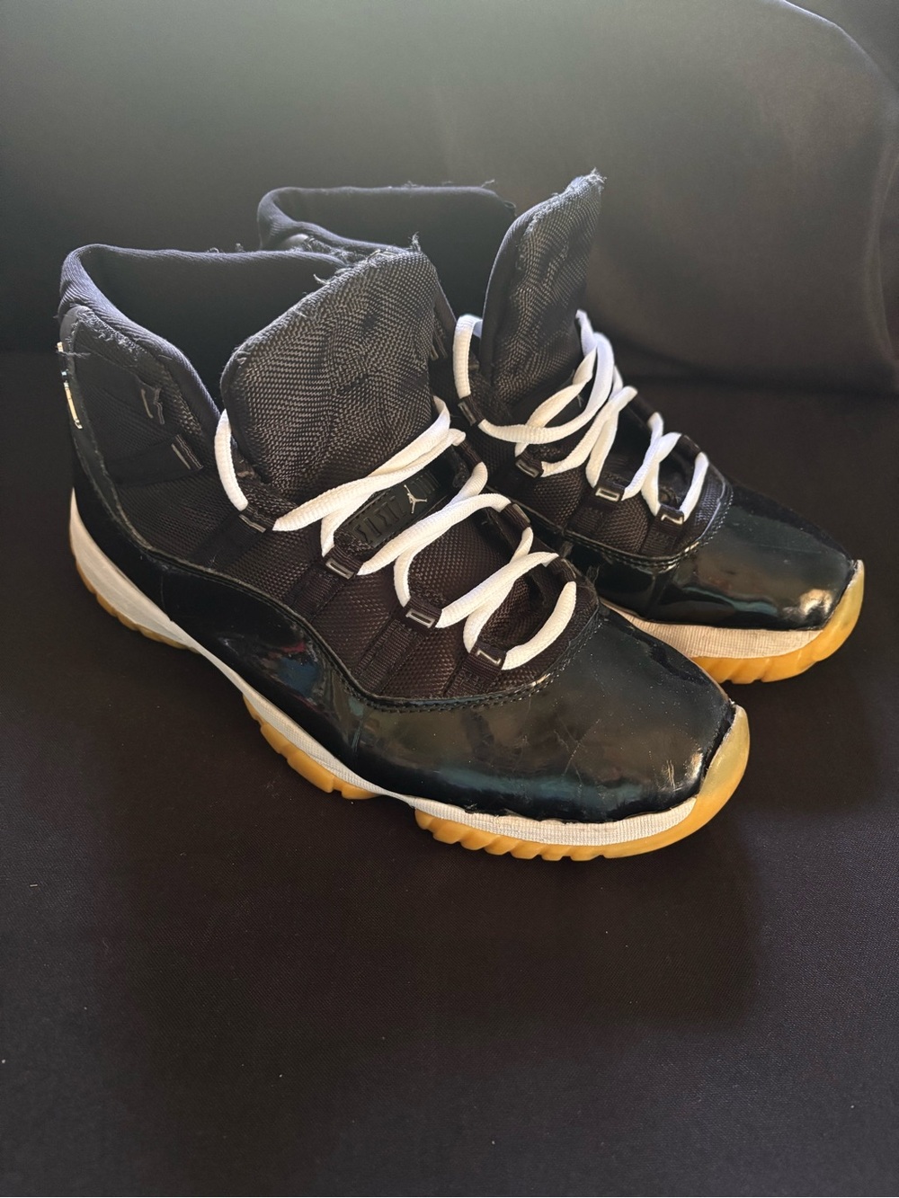 Black Jordan’s  Patent High-Top Sneakers with White Laces Size 10